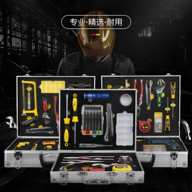 开拓 带电钻多功能铝合金工具箱套装 家用五金工具组套 093092