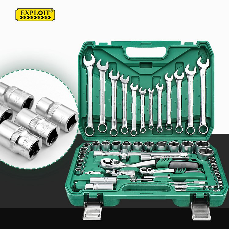 开拓汽修修车工具套装组合46件小飞中飞快速套筒棘轮扳手32工具箱