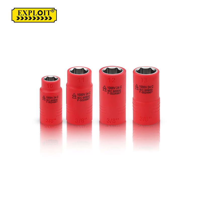 开拓绝缘六角套筒VDE认证1000V伏耐高压电工专用3/8中飞公制套筒
