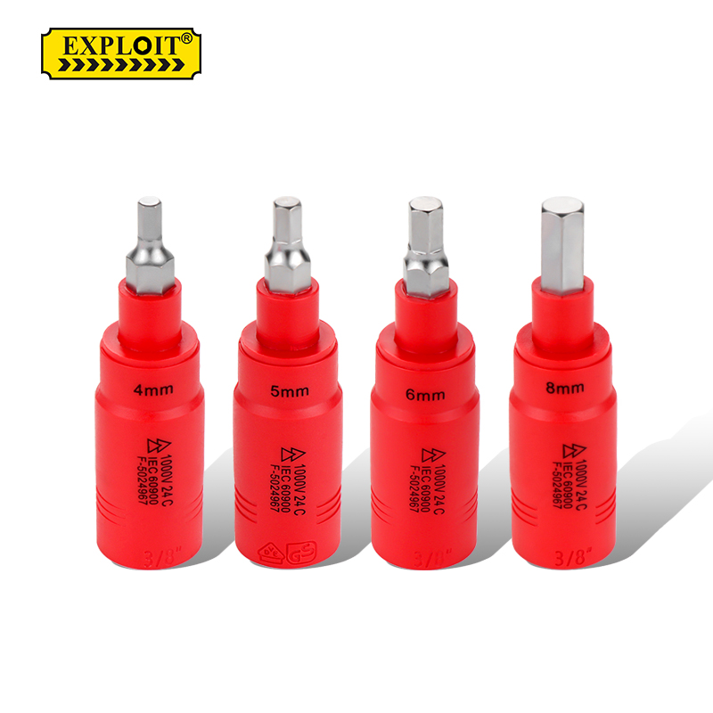 开拓 内六角扳手套筒1000V绝缘耐高压3/8中飞压批内六方旋具套筒