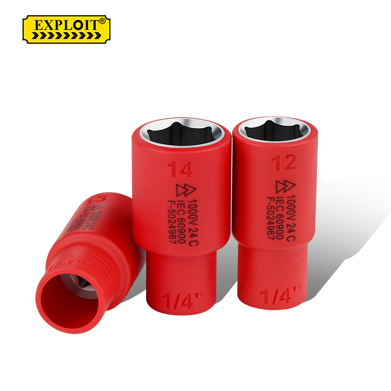 开拓内六角扳手套筒头1000V绝缘耐高压1/4风炮小飞内六方扳手套筒