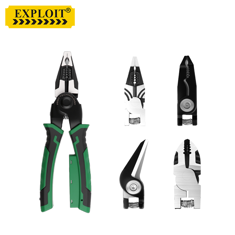 开拓可换头钳子六合一多功能高硬度电工专用老虎钳子剥线钳电缆剪